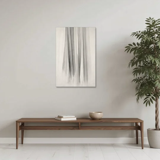 Grey and White Abstract Painting of Hanging Veils - Canvas Wall Art - Coffee Table - 24x36