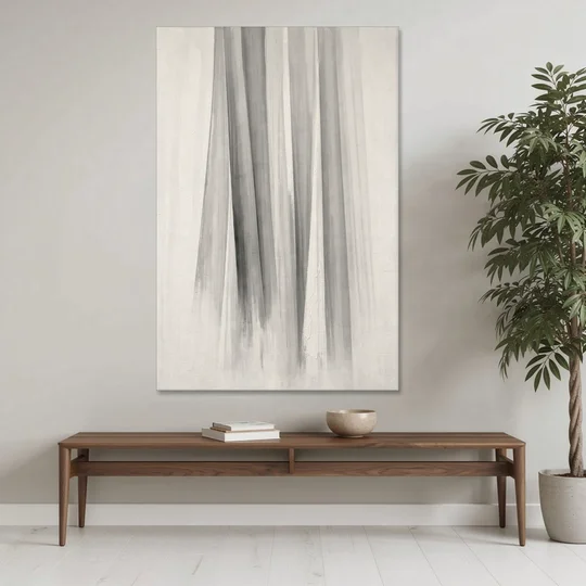 Grey and White Abstract Painting of Hanging Veils - Canvas Wall Art - Coffee Table - 40x60