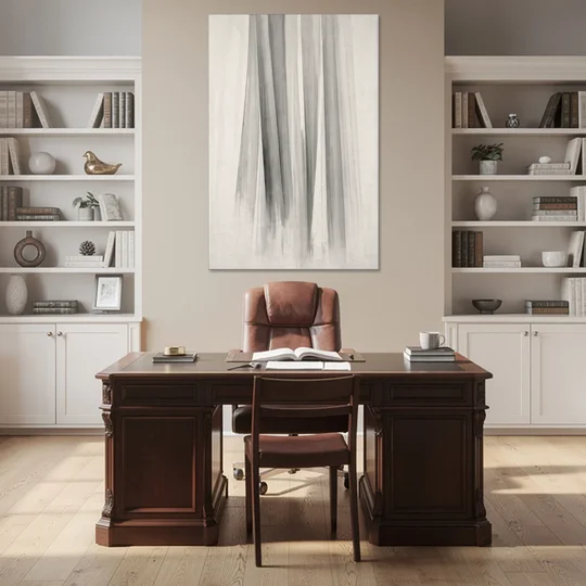 Grey and White Abstract Painting of Hanging Veils - Canvas Wall Art - Office - 40x60