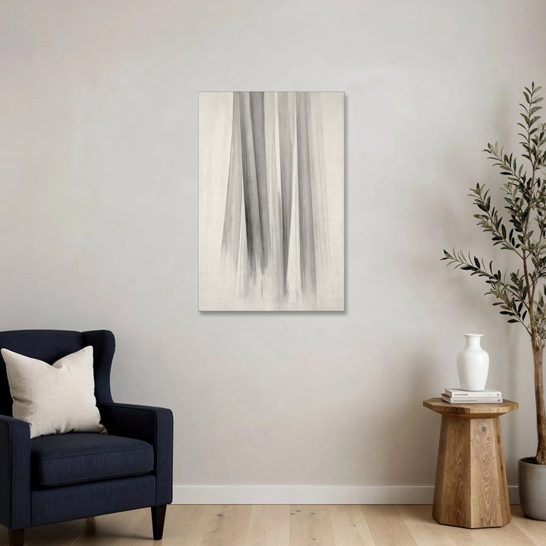 Grey and White Abstract Painting of Hanging Veils - Canvas Wall Art - Sofa - 24x36