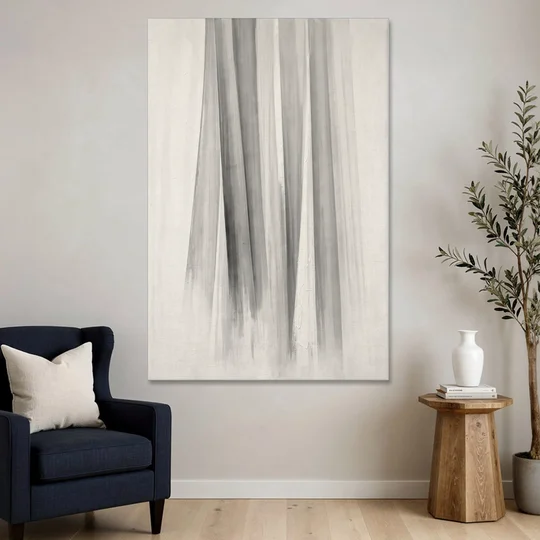 Grey and White Abstract Painting of Hanging Veils - Canvas Wall Art - Sofa - 40x60