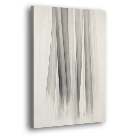 Grey and White Abstract Painting of Hanging Veils - Canvas Wall Art - Side