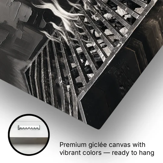 Grill Wall Art of Flames Through the Grate - Canvas Wall Art - Gallery Wrap Corner