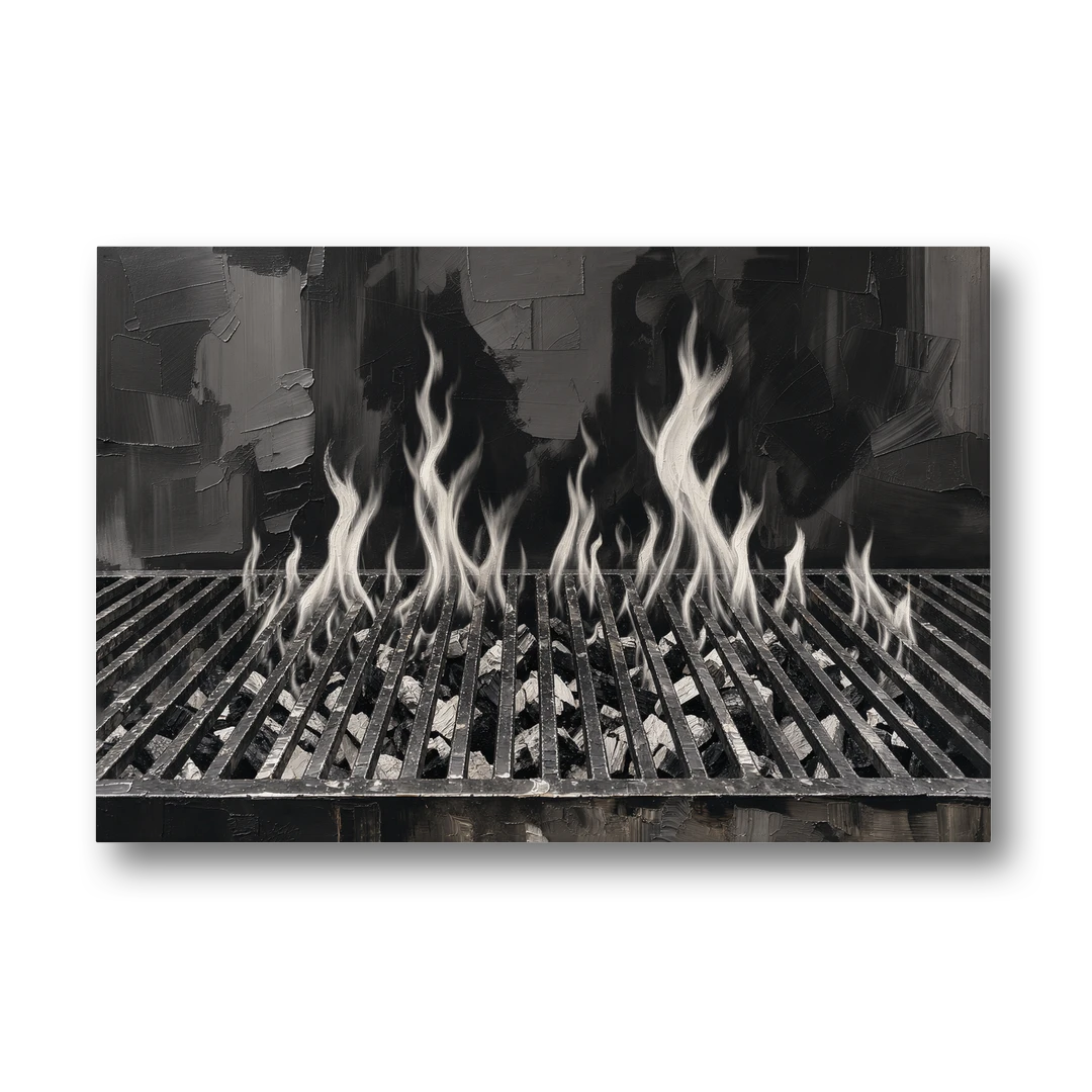 Grill Wall Art of Flames Through the Grate - Canvas Wall Art - Front