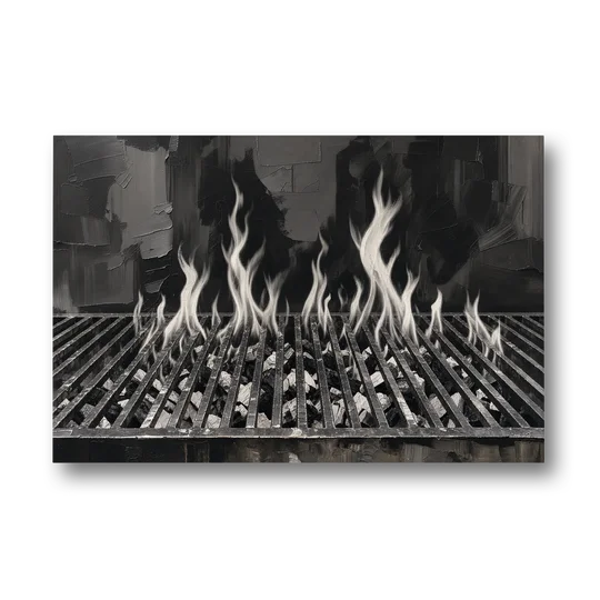 Grill Wall Art of Flames Through the Grate - Canvas Wall Art - Front