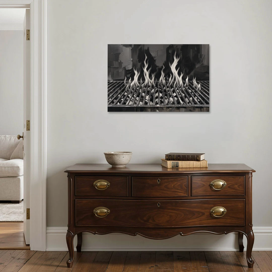 Grill Wall Art of Flames Through the Grate - Canvas Wall Art - Coffee Table - 36x24