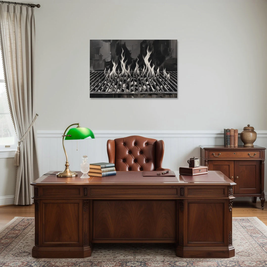 Grill Wall Art of Flames Through the Grate - Canvas Wall Art - Office - 36x24