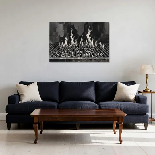 Grill Wall Art of Flames Through the Grate - Canvas Wall Art - Sofa - 36x24
