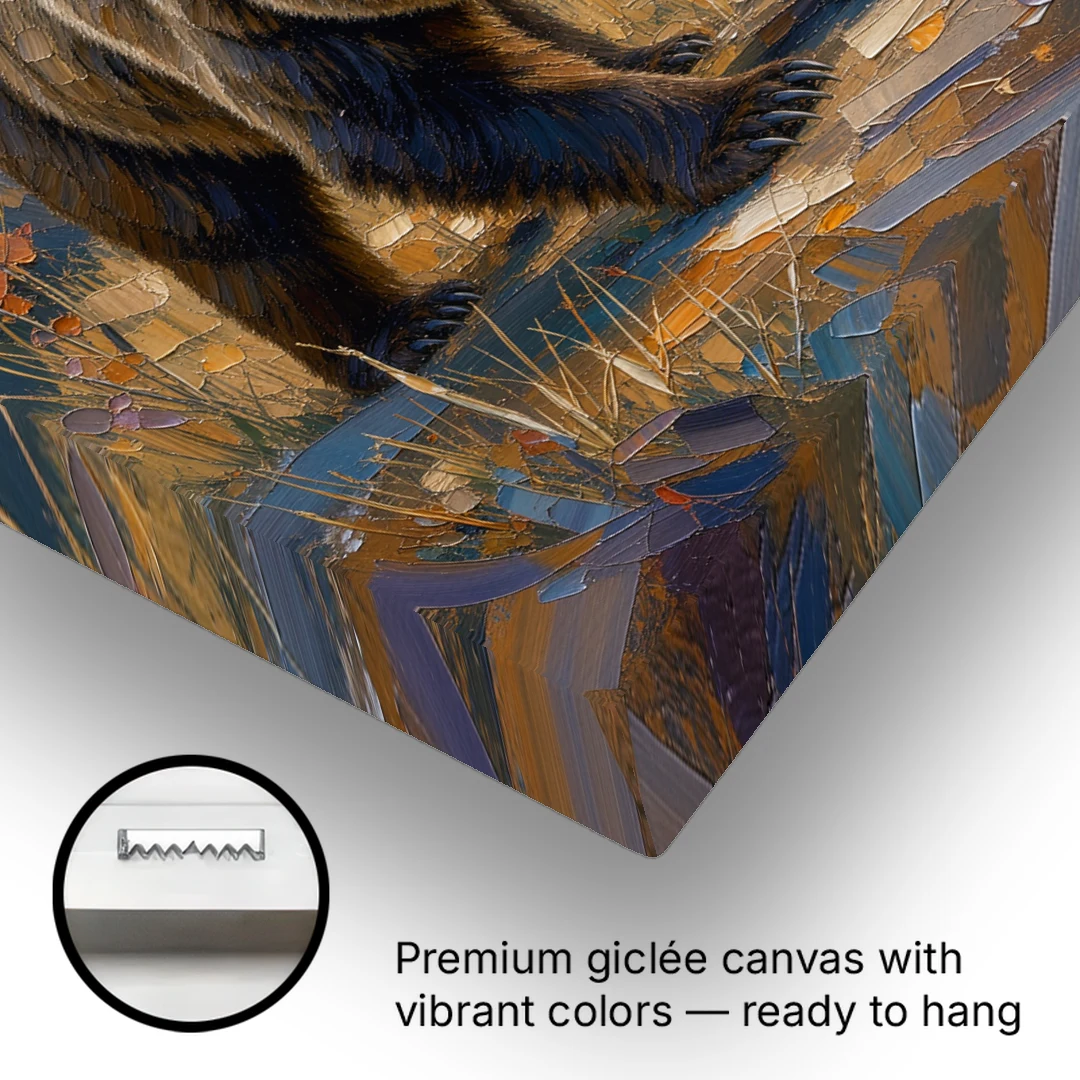 Grizzly in the Dusk Pines for the Man Cave - Canvas Wall Art - Gallery Wrap Corner
