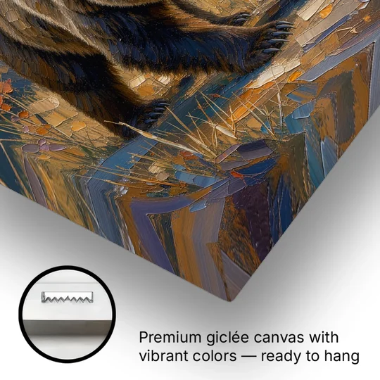 Grizzly in the Dusk Pines for the Man Cave - Canvas Wall Art - Gallery Wrap Corner