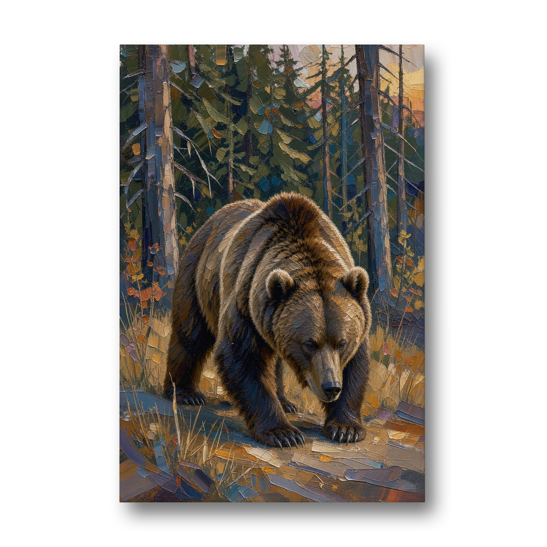 Grizzly in the Dusk Pines for the Man Cave - Canvas Wall Art - Front