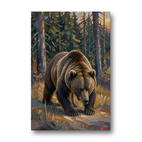 Grizzly in the Dusk Pines for the Man Cave - Canvas Wall Art - Front