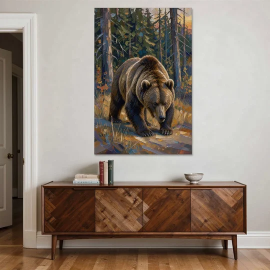 Grizzly in the Dusk Pines for the Man Cave - Canvas Wall Art - Coffee Table - 40x60
