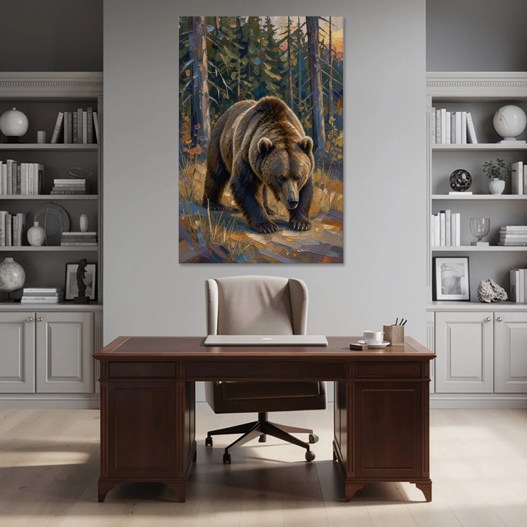 Grizzly in the Dusk Pines for the Man Cave - Canvas Wall Art - Office - 40x60