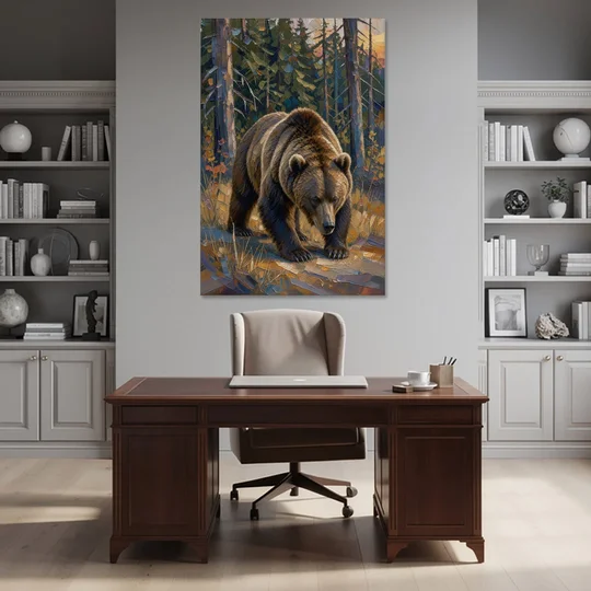 Grizzly in the Dusk Pines for the Man Cave - Canvas Wall Art - Office - 40x60