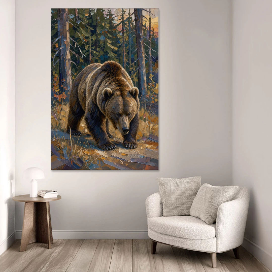 Grizzly in the Dusk Pines for the Man Cave - Canvas Wall Art - Sofa - 40x60