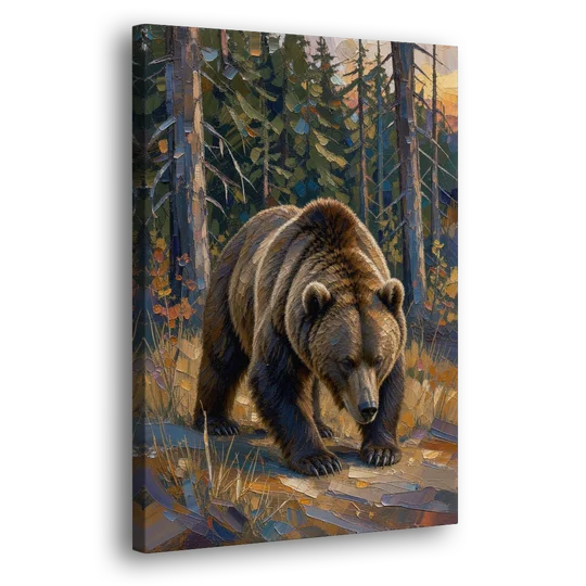 Grizzly in the Dusk Pines for the Man Cave - Canvas Wall Art - Side