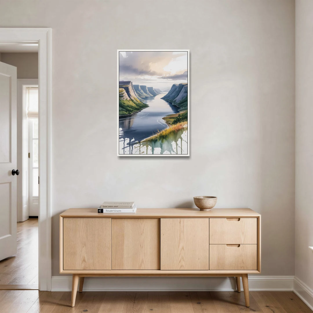 Gros Morne Fjords - White Framed Canvas Wall Art - Coffee Table - 24x36