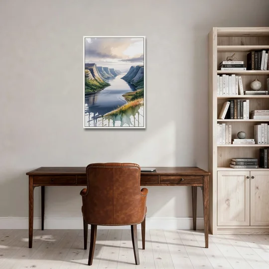 Gros Morne Fjords - White Framed Canvas Wall Art - Office - 24x36