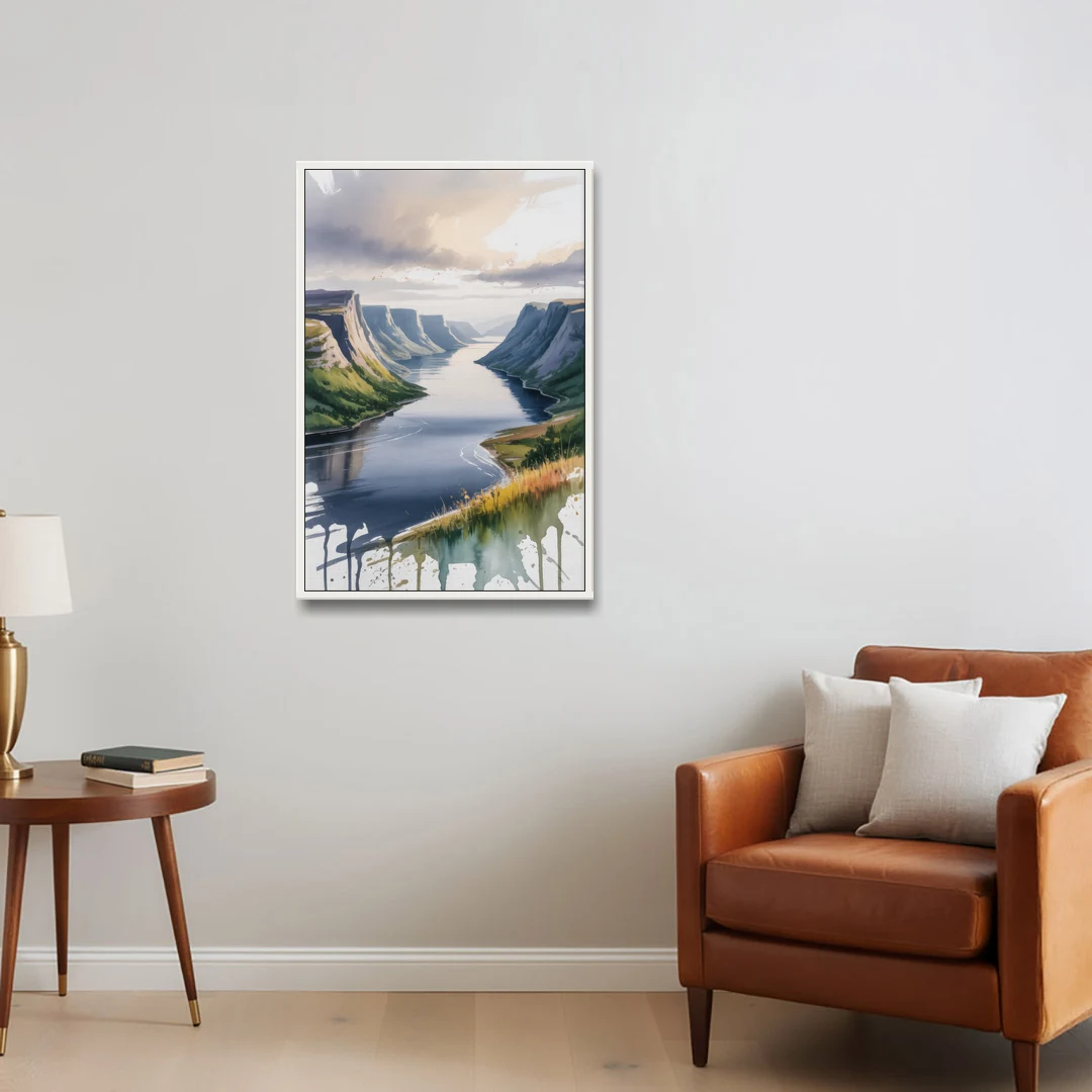 Gros Morne Fjords - White Framed Canvas Wall Art - Sofa - 24x36
