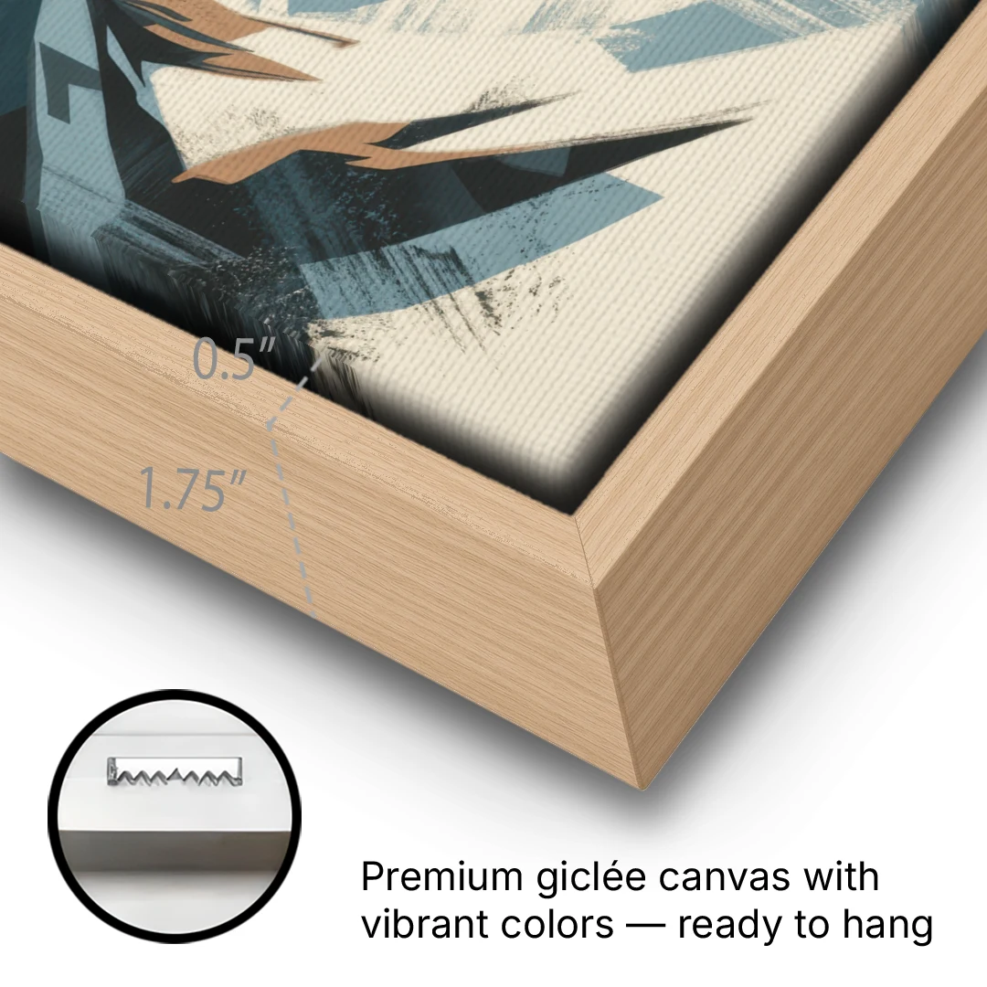 Grouse Mountain Snow View - Oak Framed Canvas Wall Art - Gallery Wrap Corner