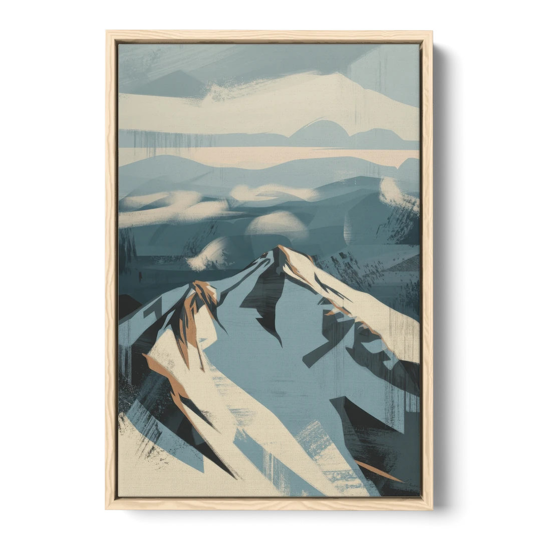 Grouse Mountain Snow View - Oak Framed Canvas Wall Art - Front