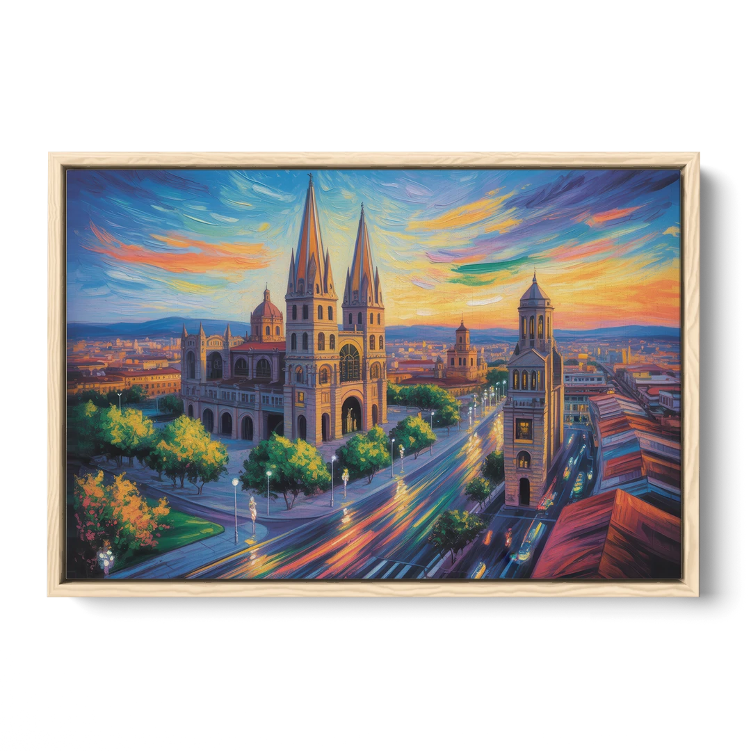 Guadalajara Cathedral - Oak Framed Canvas Wall Art - Front