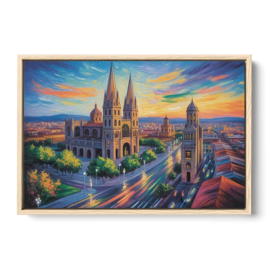 Guadalajara Cathedral - Oak Framed Canvas Wall Art - Front
