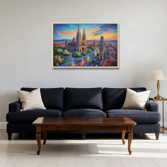 Guadalajara Cathedral - Oak Framed Canvas Wall Art - Sofa - 36x24