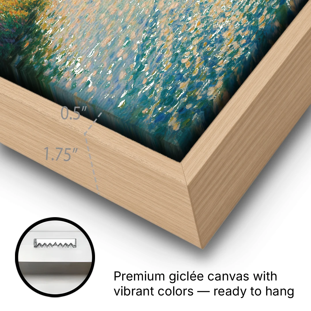 Guadalquivir Glimpse - Oak Framed Canvas Wall Art - Gallery Wrap Corner