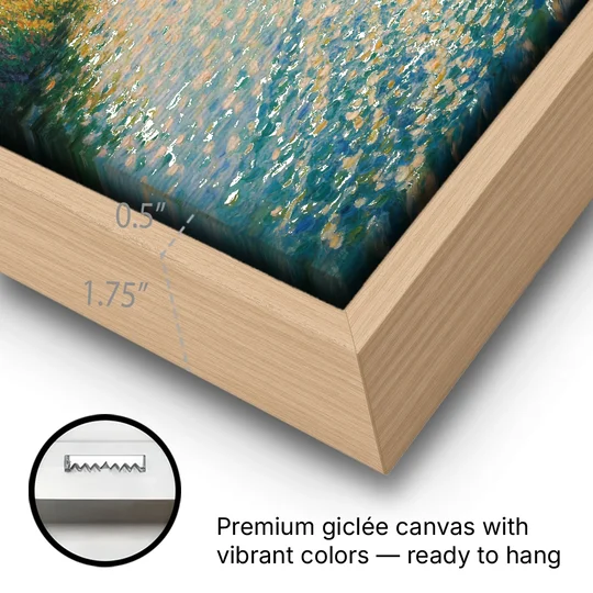 Guadalquivir Glimpse - Oak Framed Canvas Wall Art - Gallery Wrap Corner