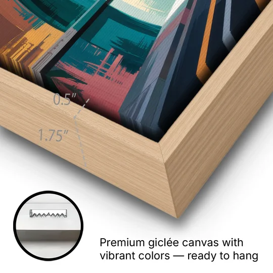 Guanajuato Tunnels - Oak Framed Canvas Wall Art - Gallery Wrap Corner