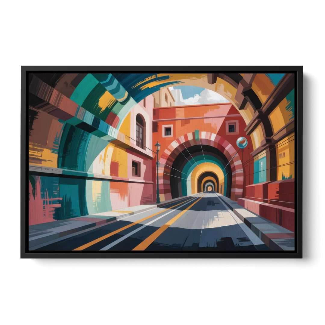 Guanajuato Tunnels - Black Framed Canvas Wall Art - Front