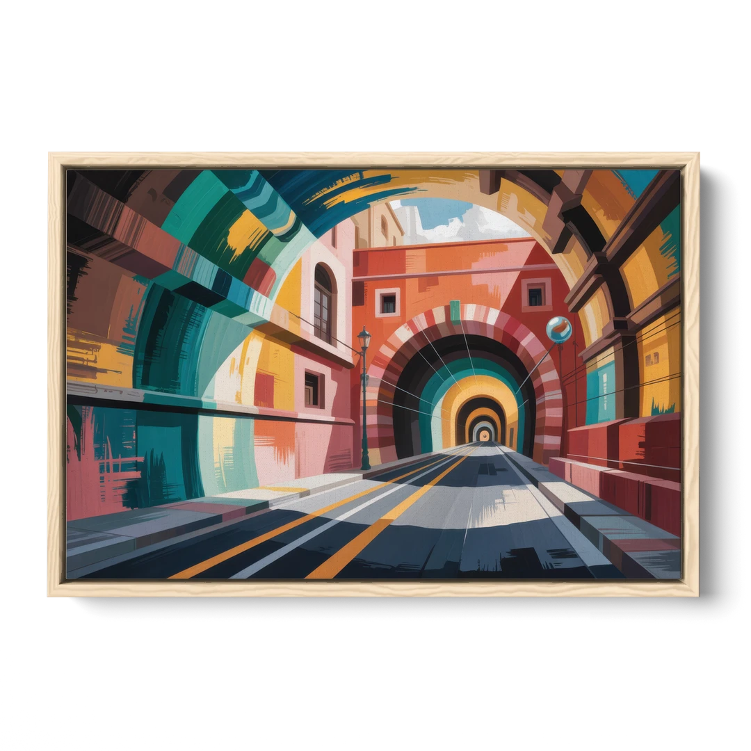 Guanajuato Tunnels - Oak Framed Canvas Wall Art - Front
