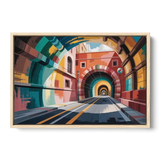 Guanajuato Tunnels - Oak Framed Canvas Wall Art - Front