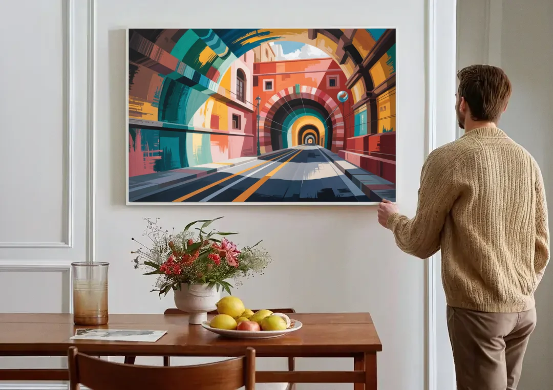 Guanajuato Tunnels canvas wall art above a dining table
