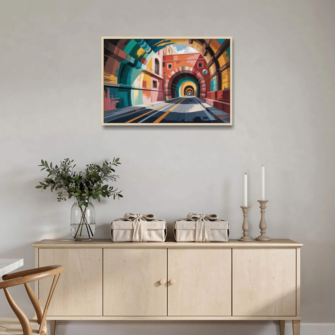 Guanajuato Tunnels - Oak Framed Canvas Wall Art - Coffee Table - 36x24