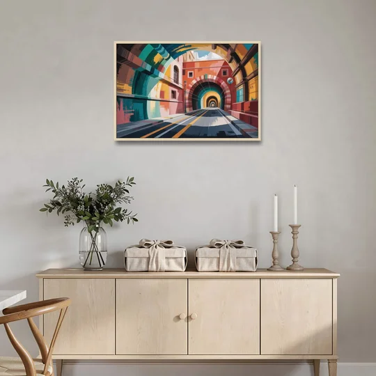 Guanajuato Tunnels - Oak Framed Canvas Wall Art - Coffee Table - 36x24