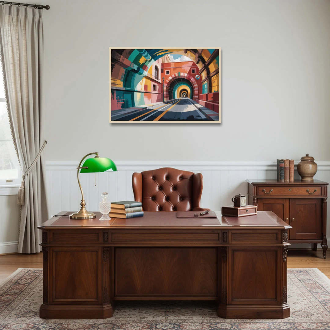 Guanajuato Tunnels - Oak Framed Canvas Wall Art - Office - 36x24