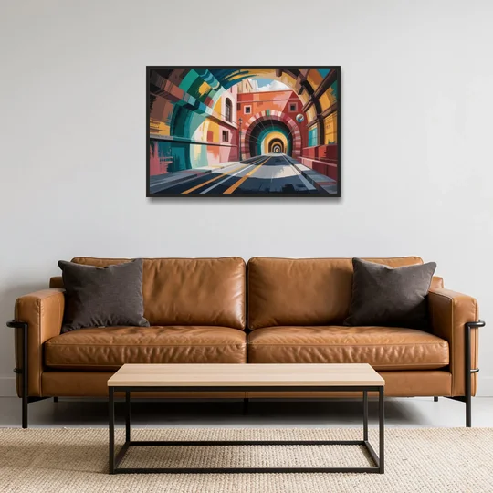 Guanajuato Tunnels - Black Framed Canvas Wall Art - Sofa - 36x24
