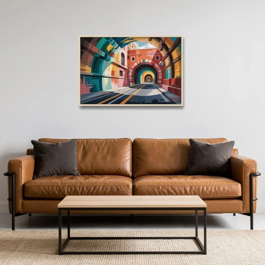 Guanajuato Tunnels - Oak Framed Canvas Wall Art - Sofa - 36x24