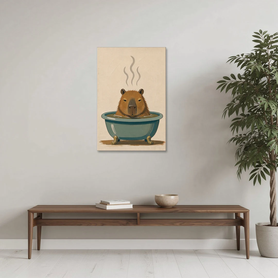 Guest Bathroom Wall Art with a Steaming Capybara - Canvas Wall Art - Coffee Table - 24x36
