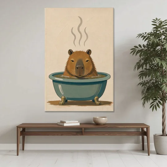 Guest Bathroom Wall Art with a Steaming Capybara - Canvas Wall Art - Coffee Table - 40x60