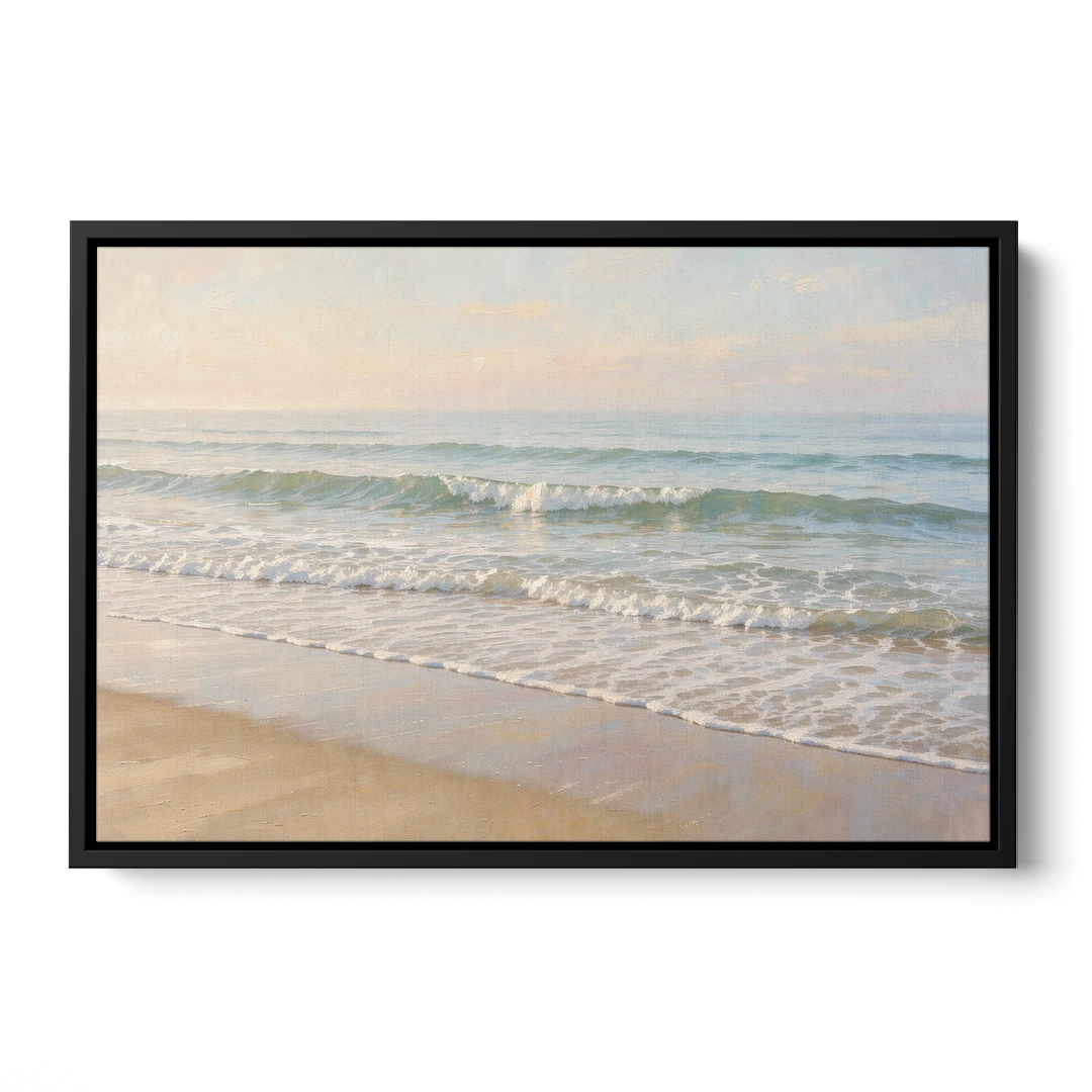 Guest Bedroom Decor of Hazy Morning Surf - Black Framed Canvas Wall Art - Front