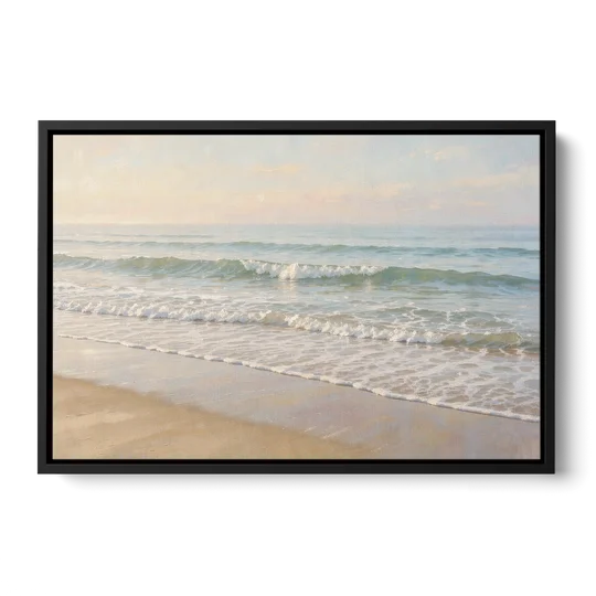 Guest Bedroom Decor of Hazy Morning Surf - Black Framed Canvas Wall Art - Front