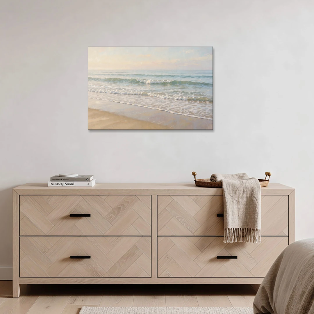 Guest Bedroom Decor of Hazy Morning Surf - Canvas Wall Art - Coffee Table - 36x24