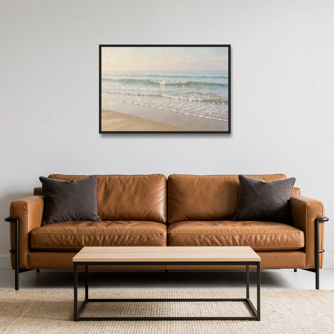 Guest Bedroom Decor of Hazy Morning Surf - Black Framed Canvas Wall Art - Sofa - 36x24