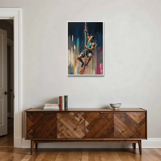 Gym Art Rope Climb Hand Over Hand - White Framed Canvas Wall Art - Coffee Table - 24x36