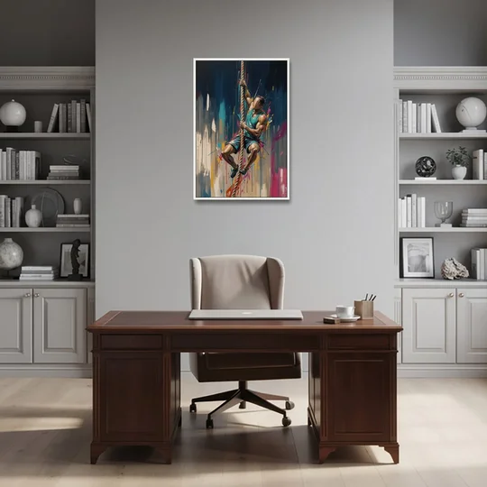Gym Art Rope Climb Hand Over Hand - White Framed Canvas Wall Art - Office - 24x36