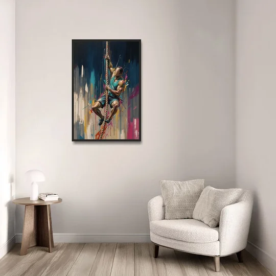 Gym Art Rope Climb Hand Over Hand - Black Framed Canvas Wall Art - Sofa - 24x36